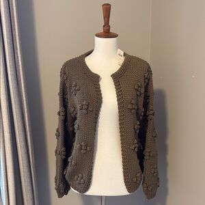 Anthropologie Green Textured Cardigan Sweater